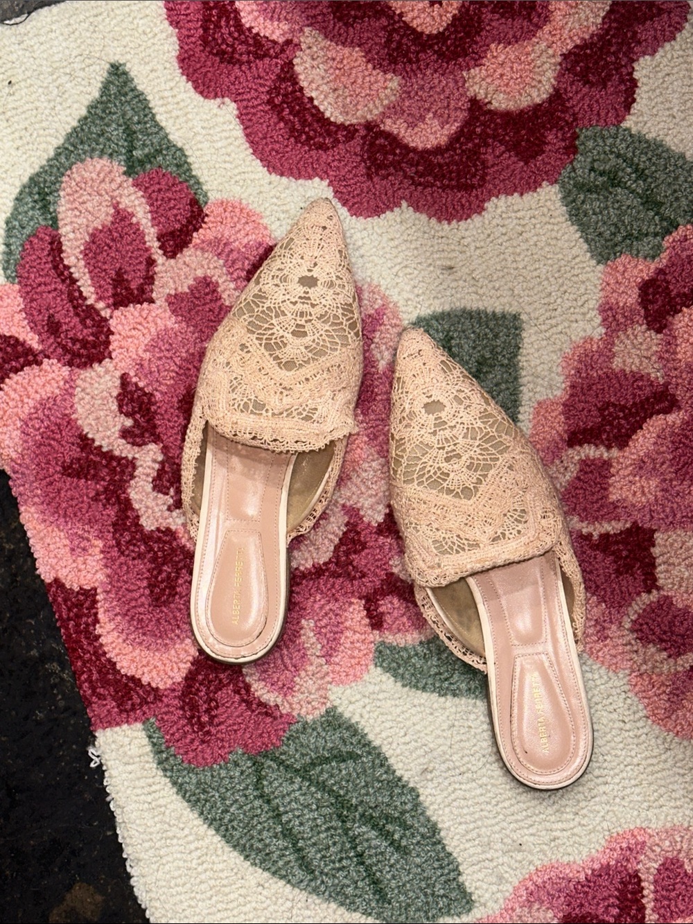 Alberta Ferretti Blush Crochet Pointed-Toe Slip-On Mules